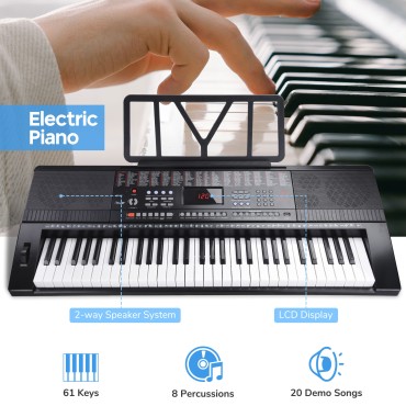 YONGMEI YM-863 Electronic Keyboard 61 Keys Full Size With power adaptor, book rest USB Music Player Musical Piano Music Instrument LCD Display (PIANO,KEYBOARD) 61 Keyboard USB Jack built-in, MP3 Player 128 Timbres / 128 POP Rhythms 61 Keyboard Percussion YONGMEI YM-863 Electronic Keyboard 61 Keys Full Size With power adaptor, book rest USB Music Player Musical Piano Music Instrument LCD Display (PIANO,KEYBOARD) 61 Keyboard USB Jack built-in, MP3 Player 128 Timbres / 128 POP Rhythms 61 Keyboard Percussion