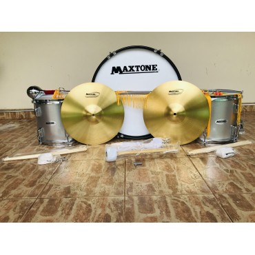 Maxtone School Marching Band Instruments Full Set 24'' Bass Drum, 2pcs 14'' Side Drum, 14'' Cymbal pair, 60'' Leader Mace Silver Maxtone School Marching Band Instruments Full Set 24'' Bass Drum, 2pcs 14'' Side Drum, 14'' Cymbal pair, 60'' Leader Mace Silver