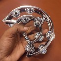 Kids Double Row Tambourine 6''x5'' Half Moon Metal - Silver Gold Musical Jingles Hand Held 6 Inch Double Row Tambourine, Metal Hand Held Percussion with Ergonomic Handle, marching band school band Half Moon Tambourine for Gift, KTV, Party, 2 Colors
