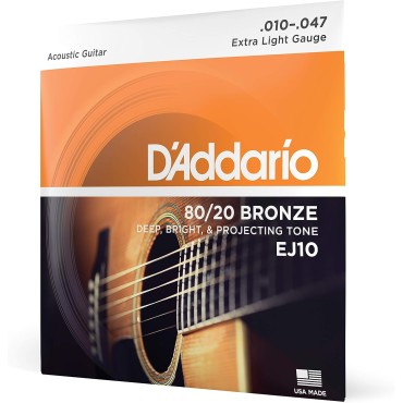 D'Addario EJ10 Guitar Strings 10-47 100% Genuine - Acoustic Guitar Strings - 80/20 Bronze - For 6 String Guitar - Deep, Bright, Projecting Tone - EJ10 - Extra Light, 10-47 D'Addario EJ10 Guitar Strings 10-47 100% Genuine - Acoustic Guitar Strings - 80/20 Bronze - For 6 String Guitar - Deep, Bright, Projecting Tone - EJ10 - Extra Light, 10-47
