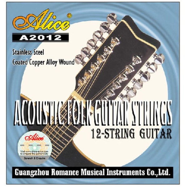 Alice A2012 12-String Acoustic Guitar Strings set, Stainless Steel Plain String, Copper Alloy Winding, (Phorphos Bronze Color) Anti-Rust Coating 12 String guitar string set alice acoustic