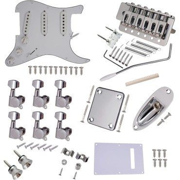 ST Style Electric Guitar Full Set DIY Accessory Kit Including Prewired Pickguard Bridge SSS Pickups and Accessories with String Set Silver ST Style Electric Guitar Full Set DIY Accessory Kit Including Prewired Pickguard Bridge SSS Pickups and Accessories with String Set Silver