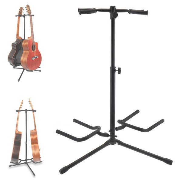 2 in 1 Double Guitar Stand With Heavy Duty Tubing - Guitar bass Accessories two way guitar stand  Portable Universal Folding Floor Tripod Bracket for Acoustic Electric Guitar Bass, Strong Stability